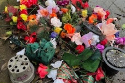 a heap of flowers with lots of non-sustainable materials
